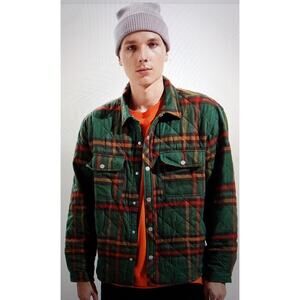 Urban Outfitters Green Plaid Quilted Shirt Jacket Cozy Layer Snap Front SZ M